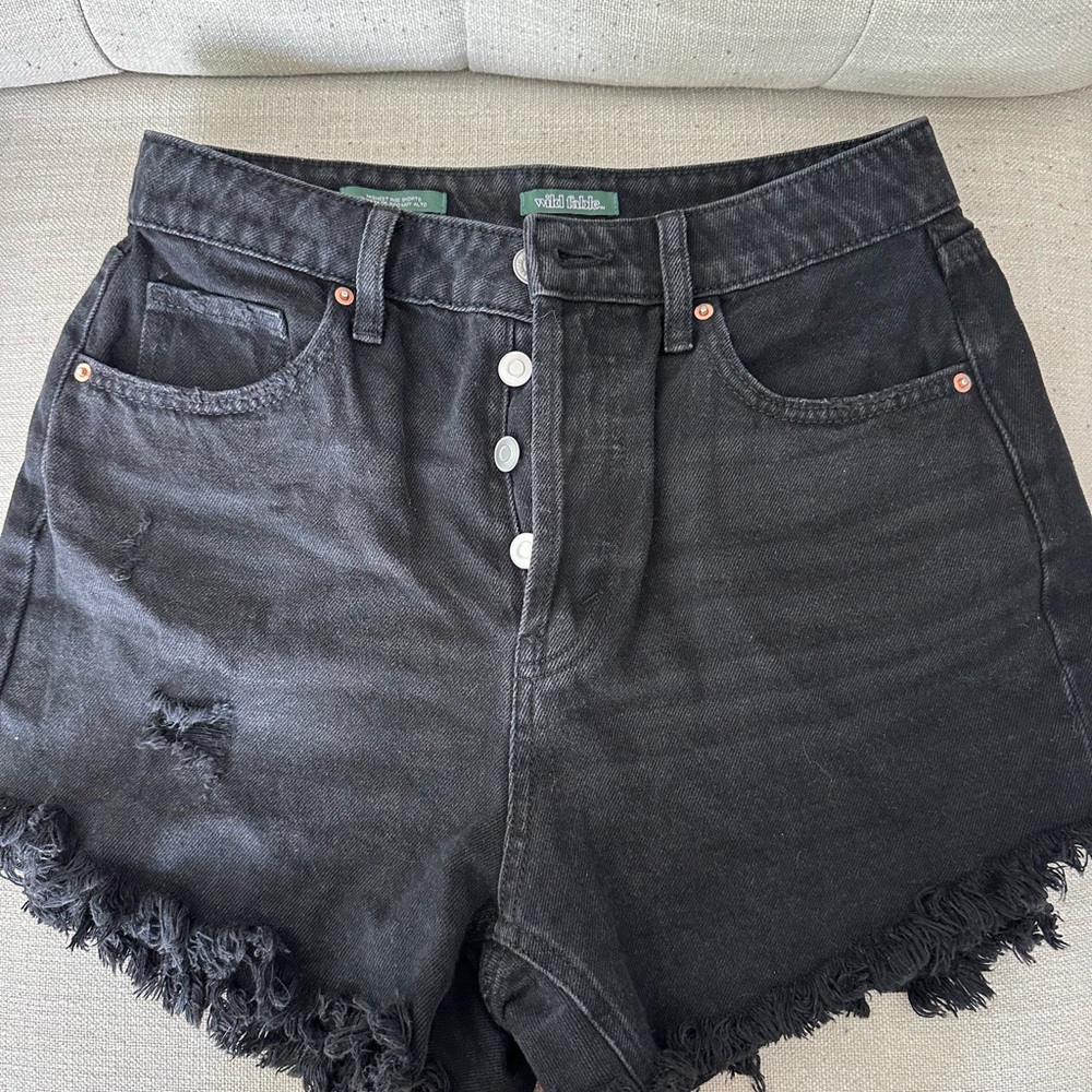 Black Distressed Denim Shorts